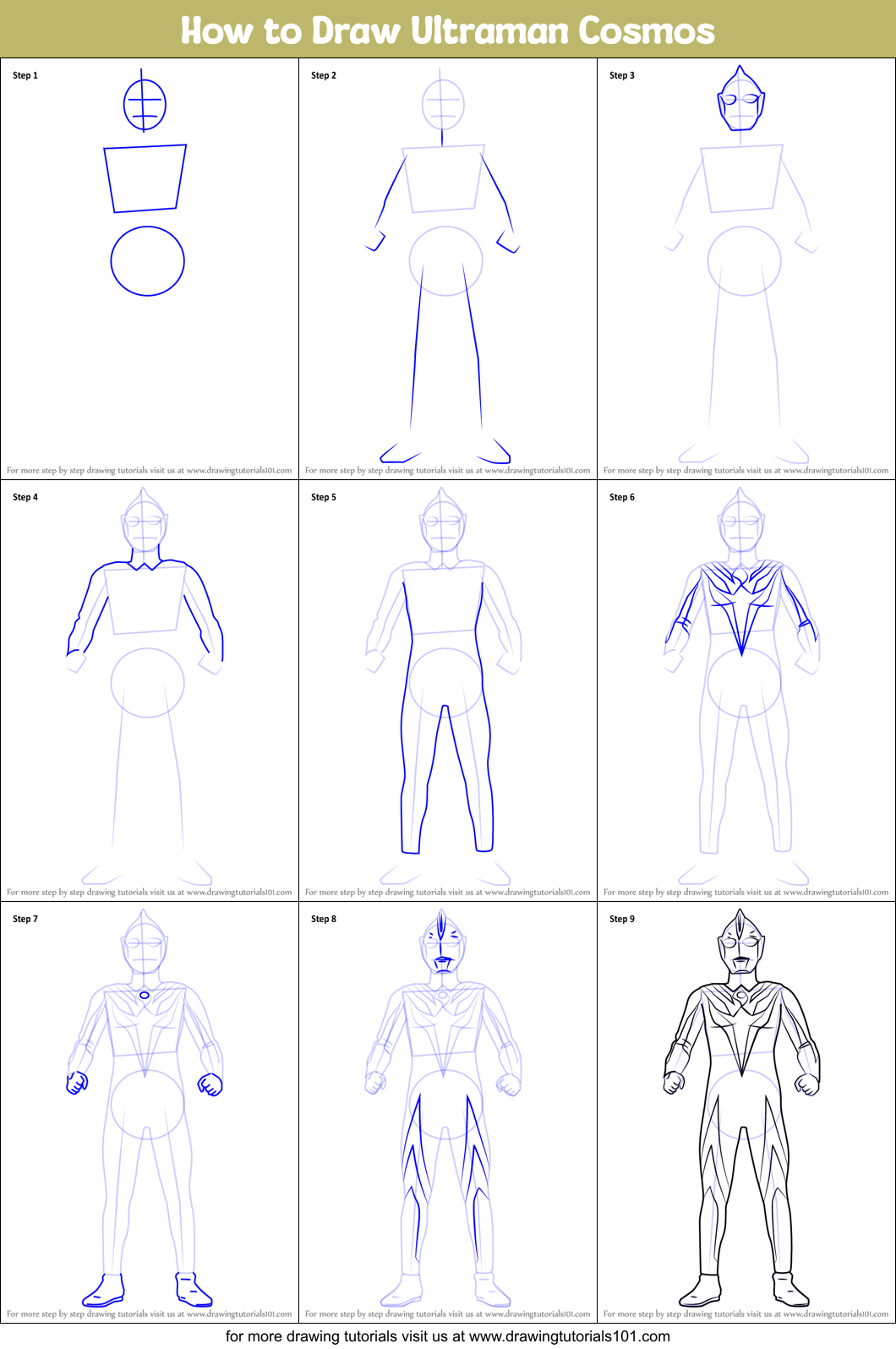 How to Draw Ultraman Cosmos Printable Step by Step