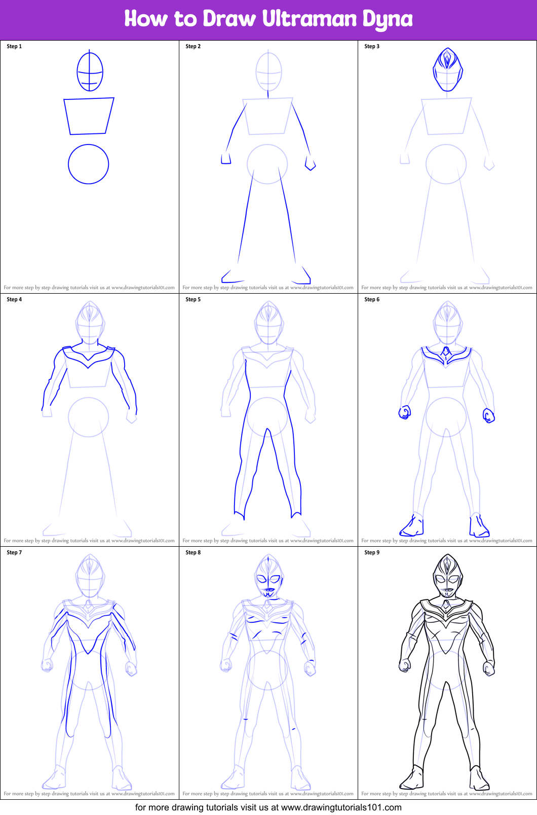 How to Draw Ultraman Dyna Printable Step by Step