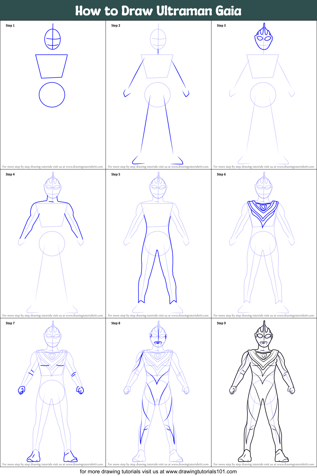 How to Draw Ultraman Gaia Printable Step by Step
