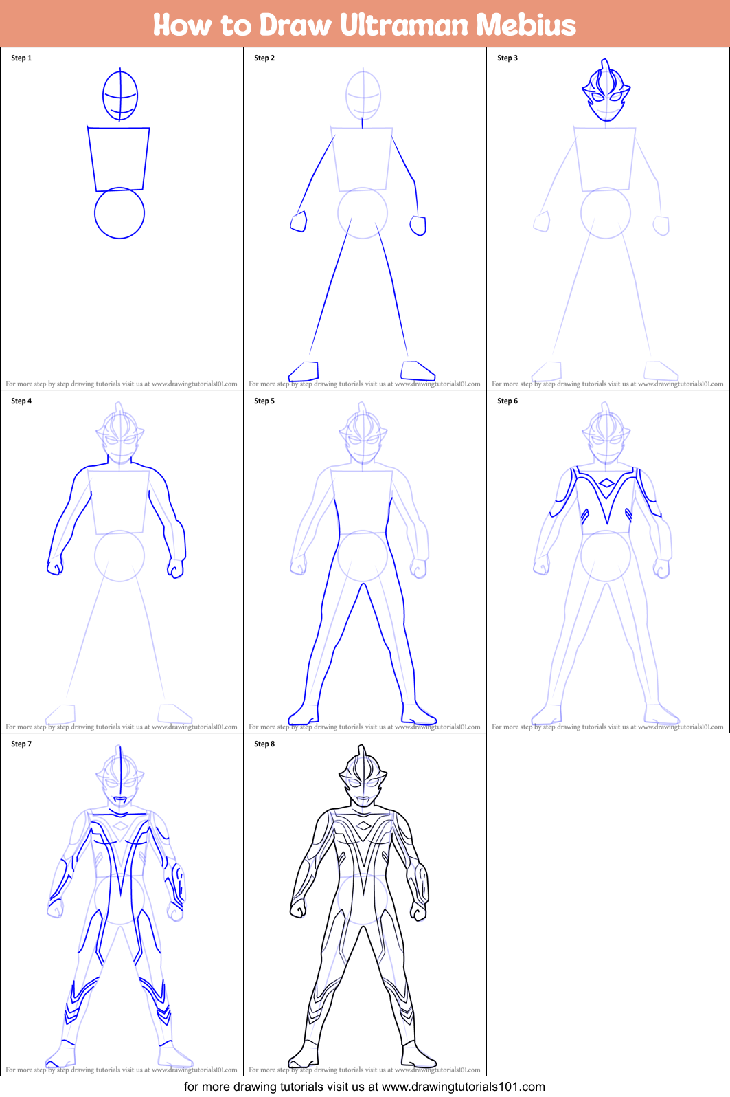 How to Draw Ultraman Mebius Printable Step by Step