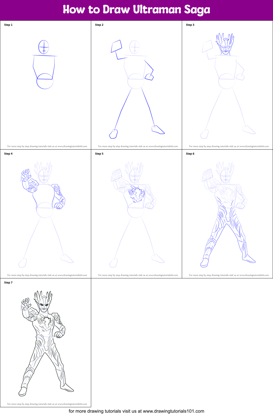 How to Draw Ultraman Saga Printable Step by Step