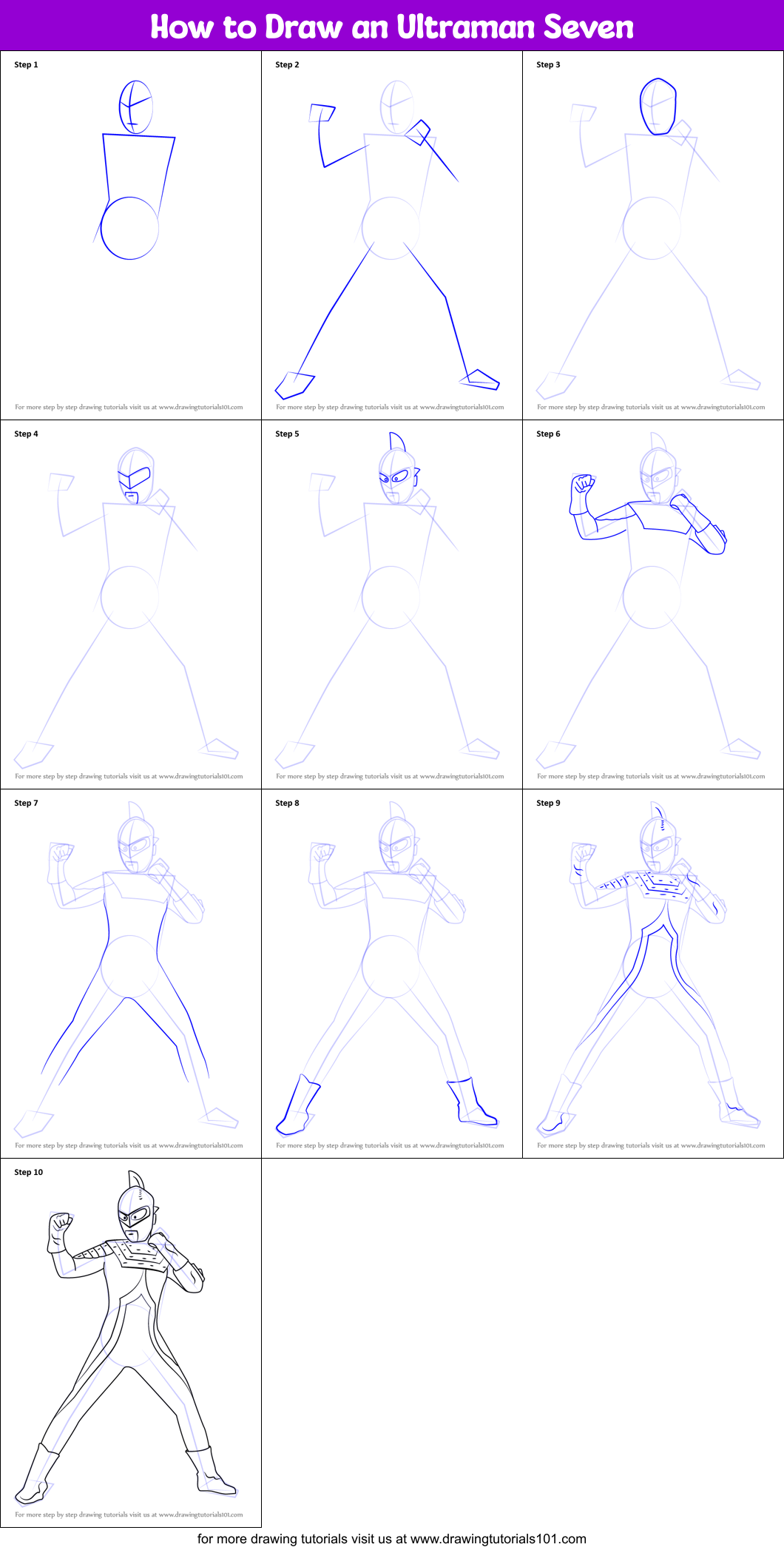 How to Draw an Ultraman Seven Printable Step by Step