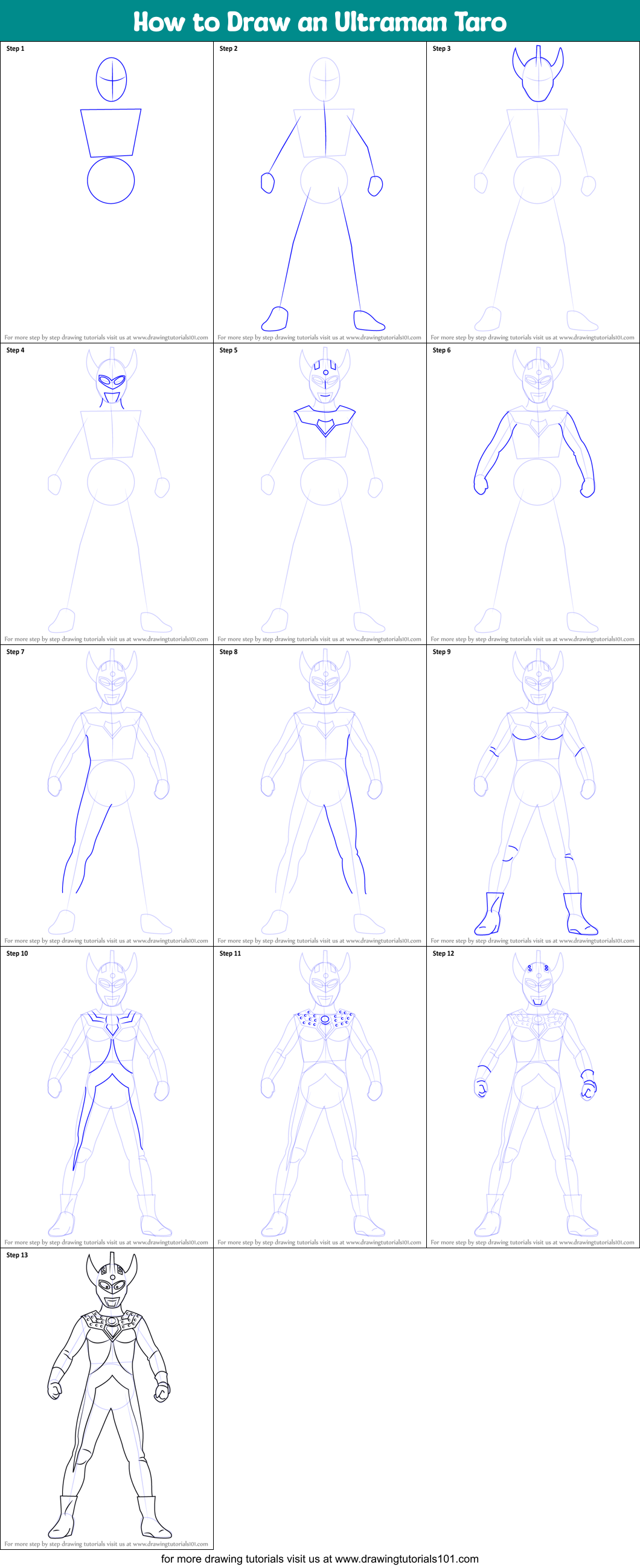 How to Draw an Ultraman Taro Printable Step by Step