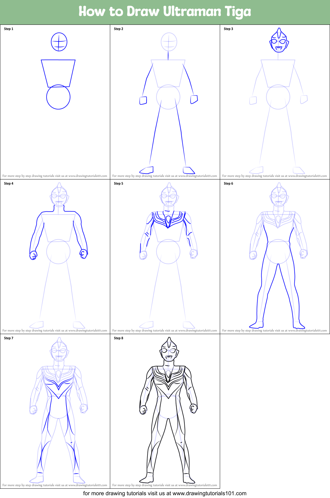 How to Draw Ultraman Tiga Printable Step by Step