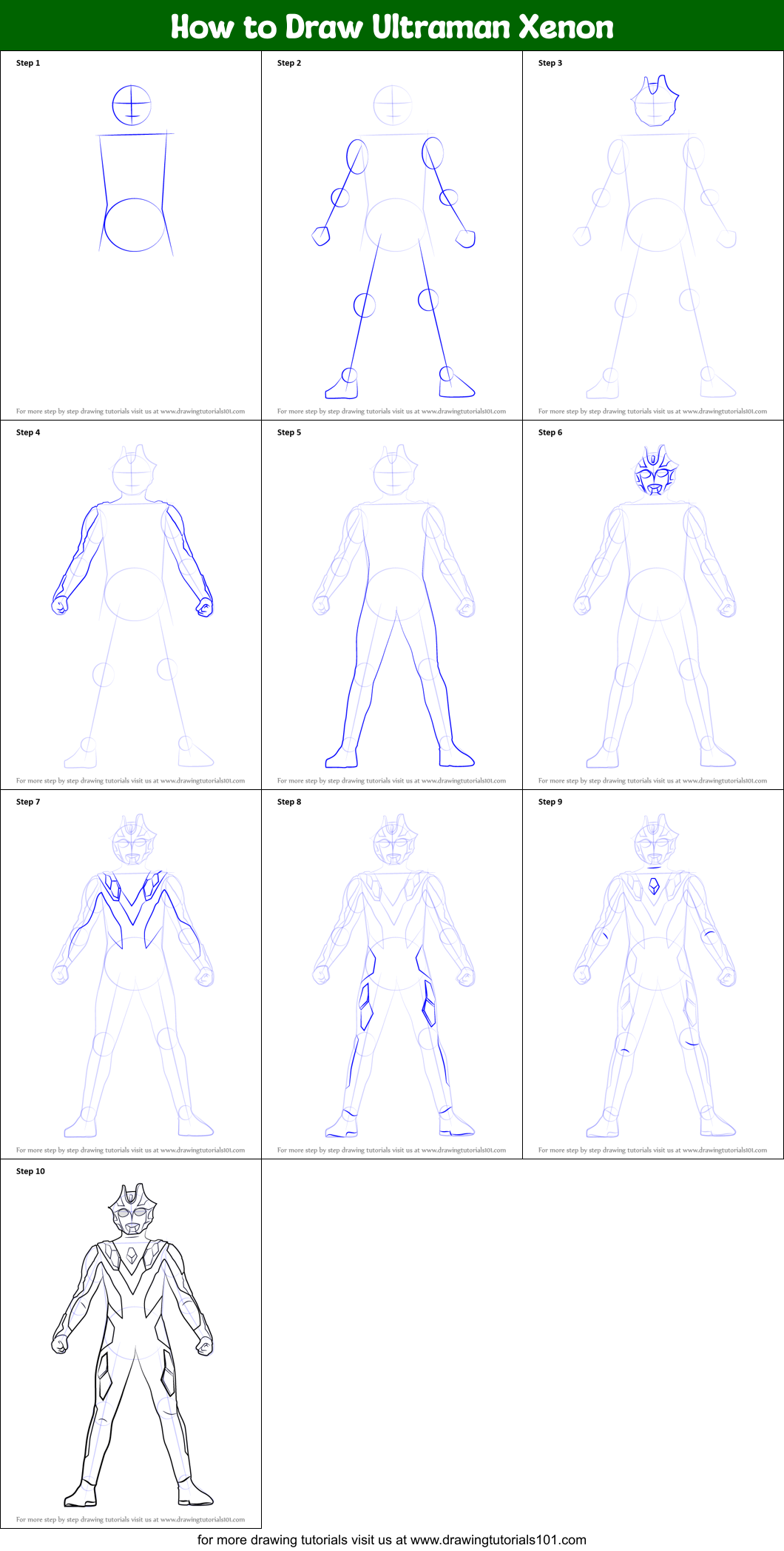 How to Draw Ultraman Xenon Printable Step by Step