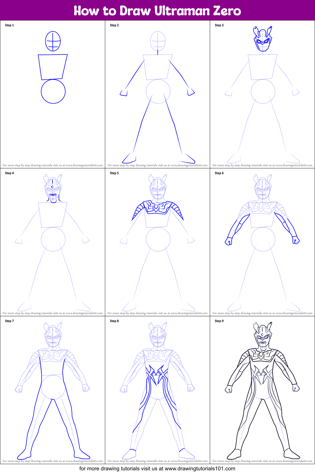 How to Draw Ultraman Zero printable step by step drawing sheet