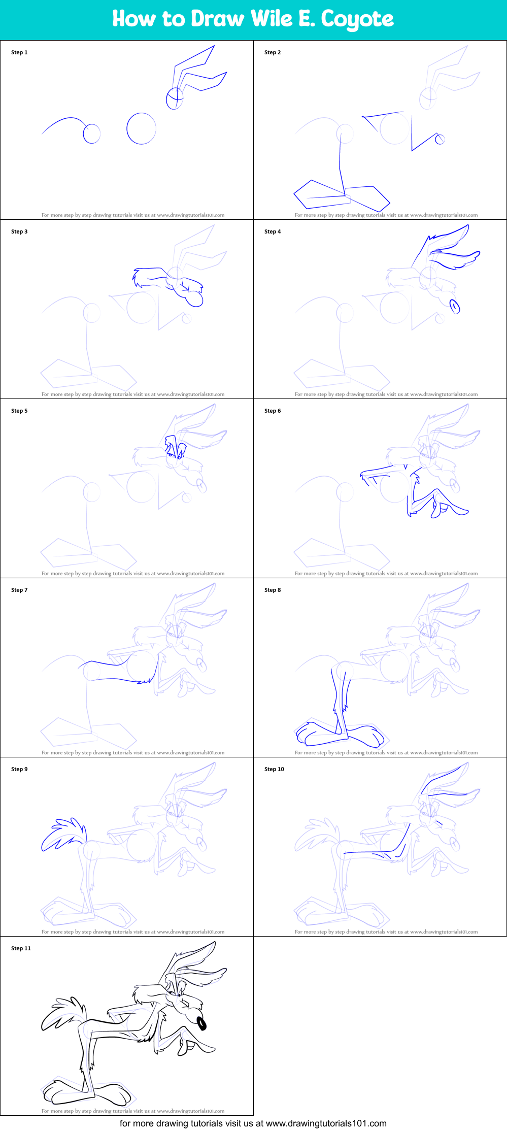 How to Draw Wile E. Coyote Printable Step by Step