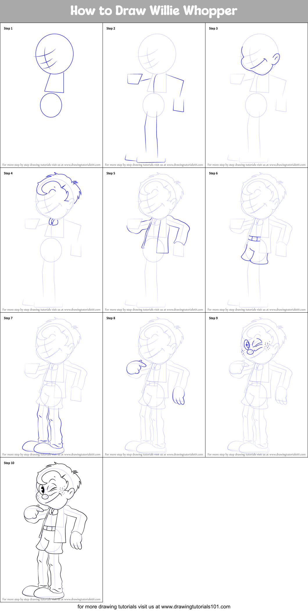 How to Draw Willie Whopper Printable Step by Step