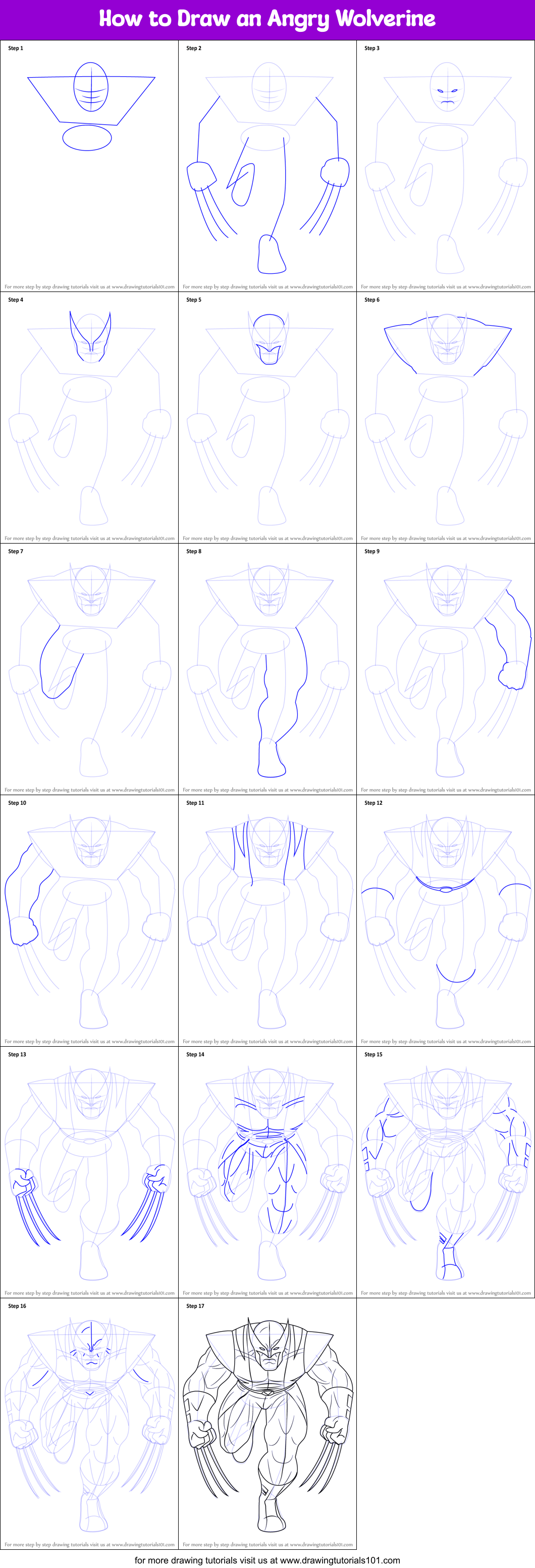How to Draw an Angry Wolverine Printable Step by Step