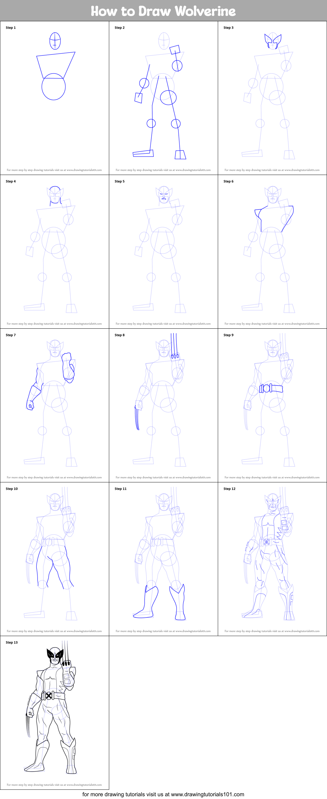 How to Draw Wolverine Printable Step by Step