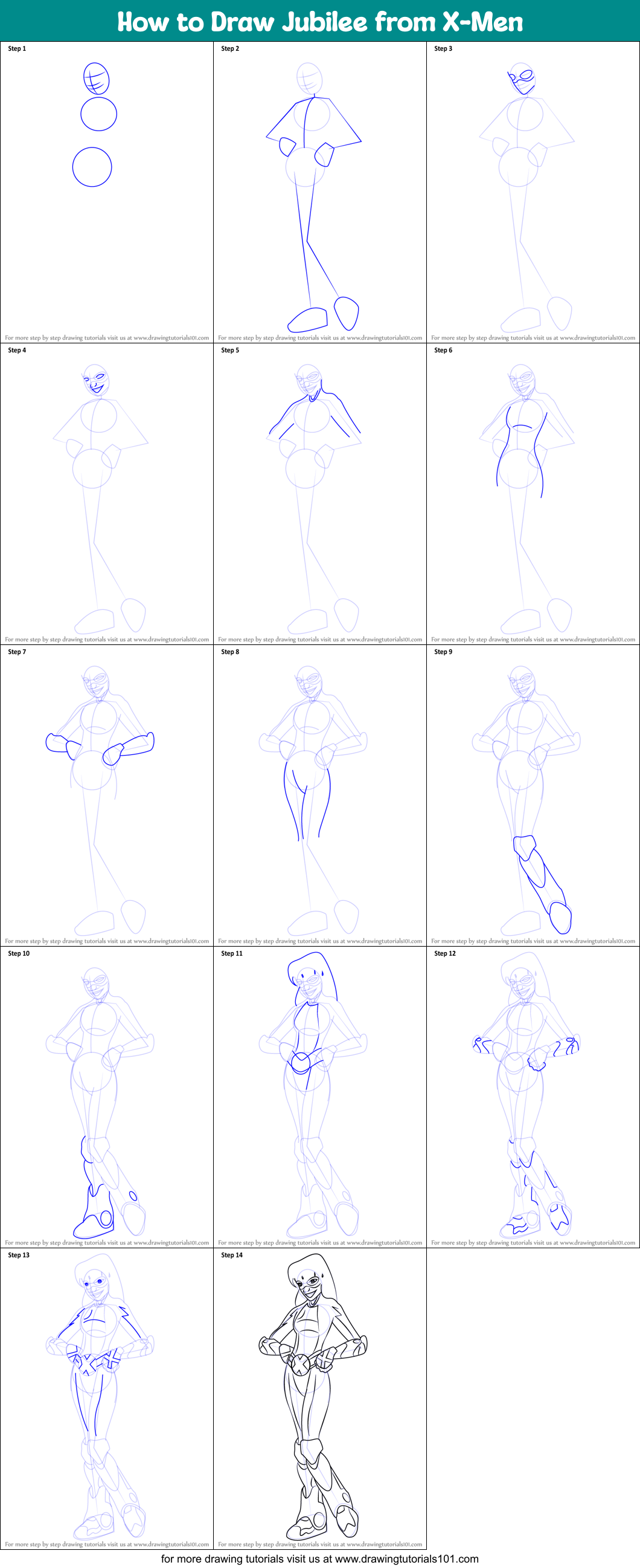How to Draw Jubilee from X-Men Printable Step by Step