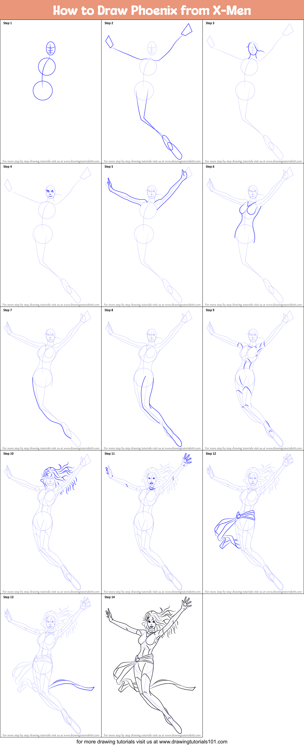 How to Draw Phoenix from X-Men Printable Step by Step