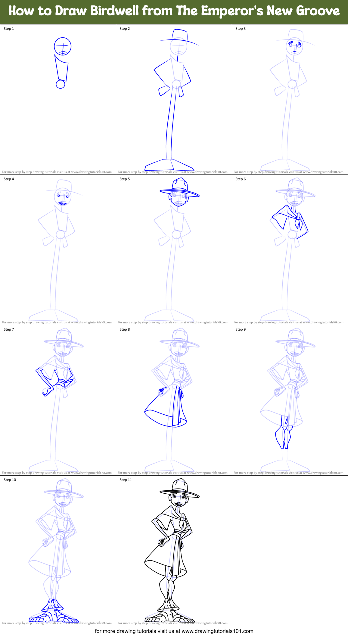 How to Draw Birdwell from The Emperor's New Groove Printable Step by Step