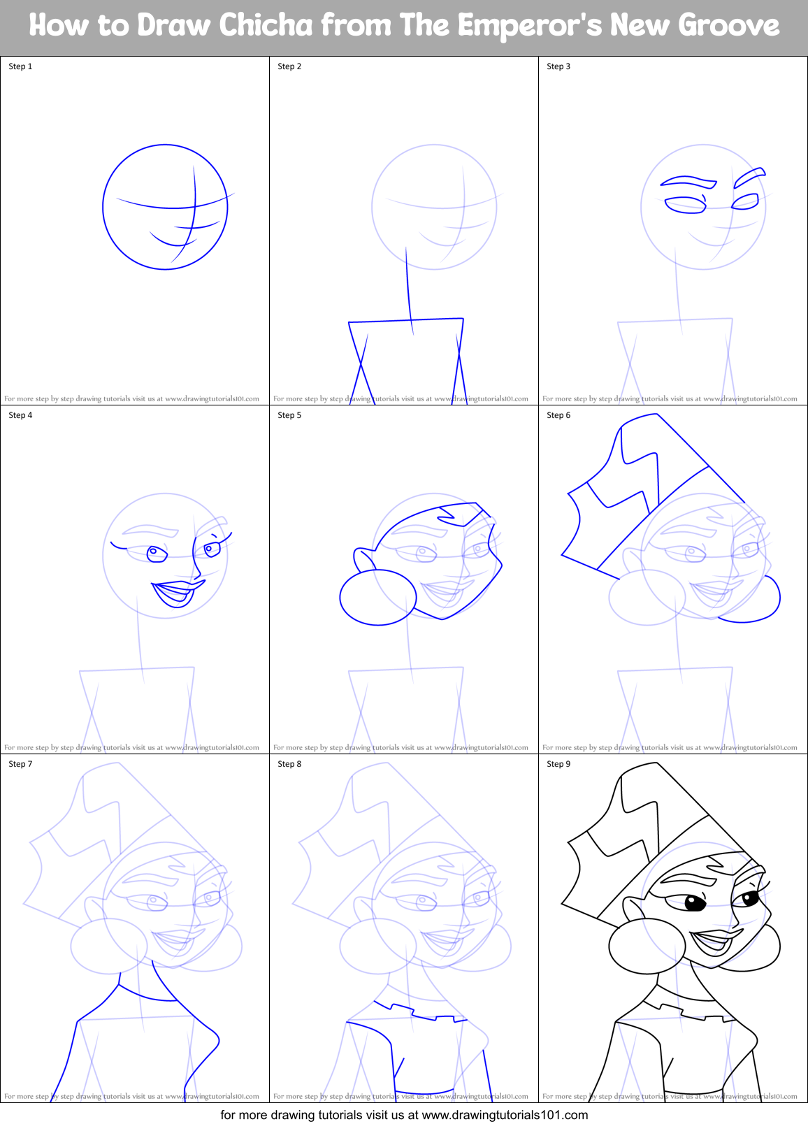How to Draw Chicha from The Emperor's New Groove Printable Step by Step