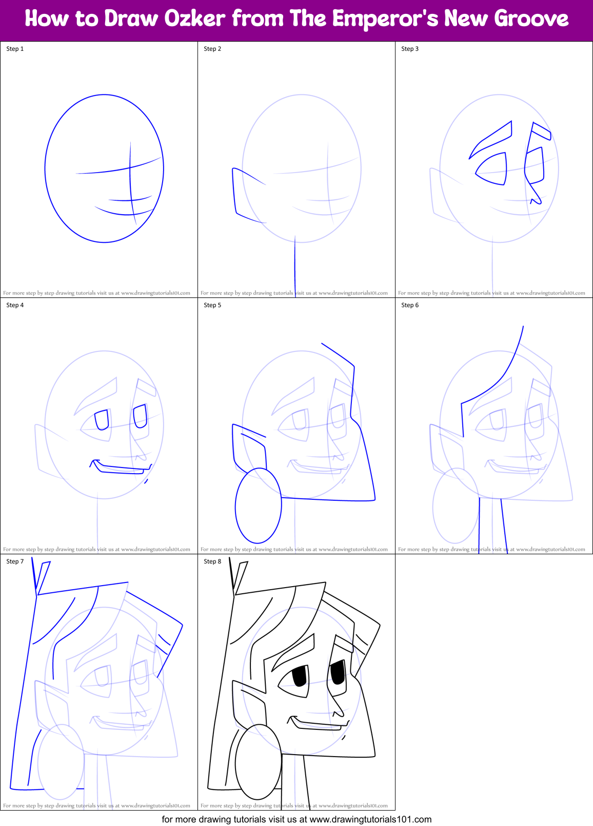 How to Draw Ozker from The Emperor's New Groove Printable Step by Step