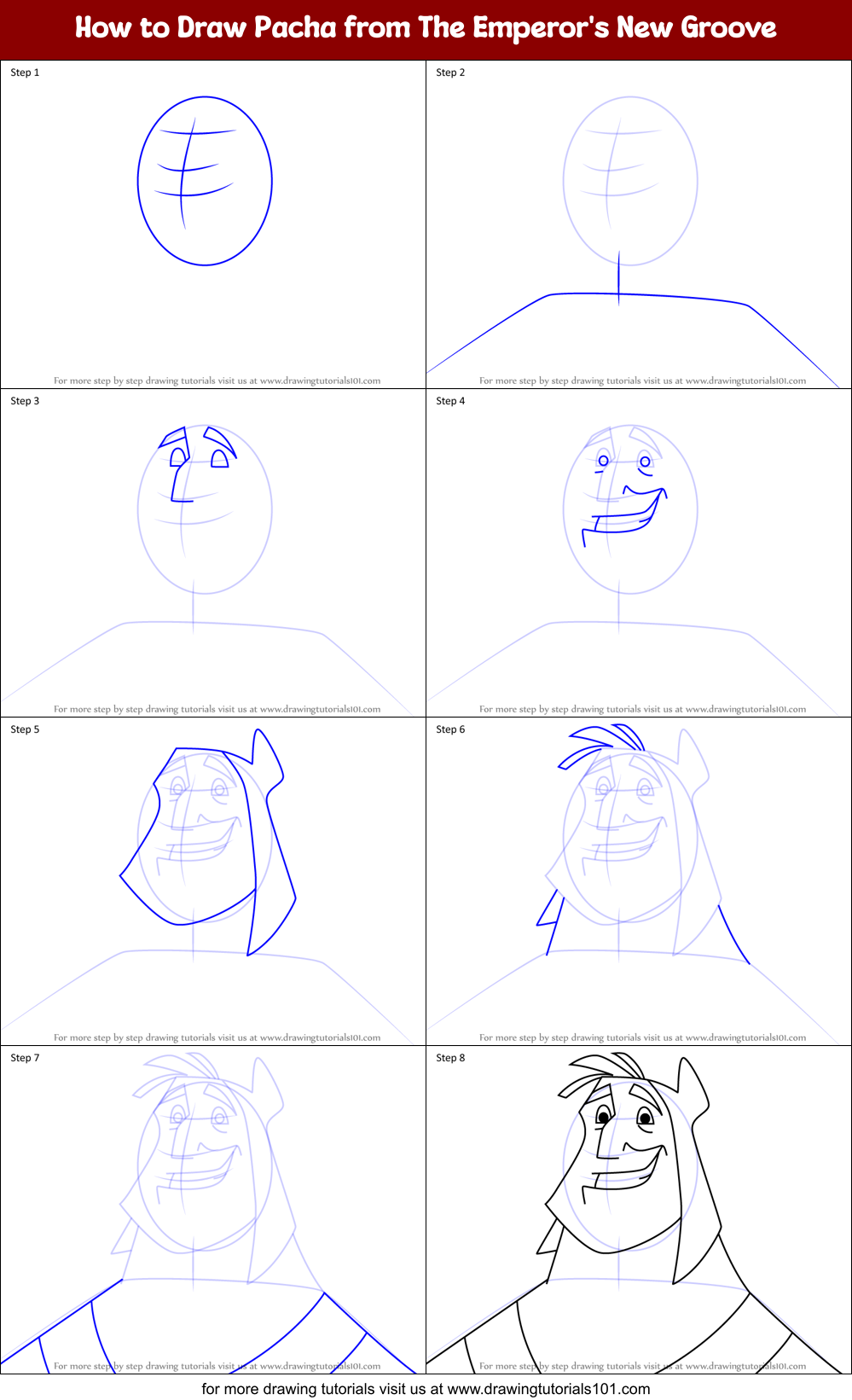 How to Draw Pacha from The Emperor's New Groove Printable Step by Step