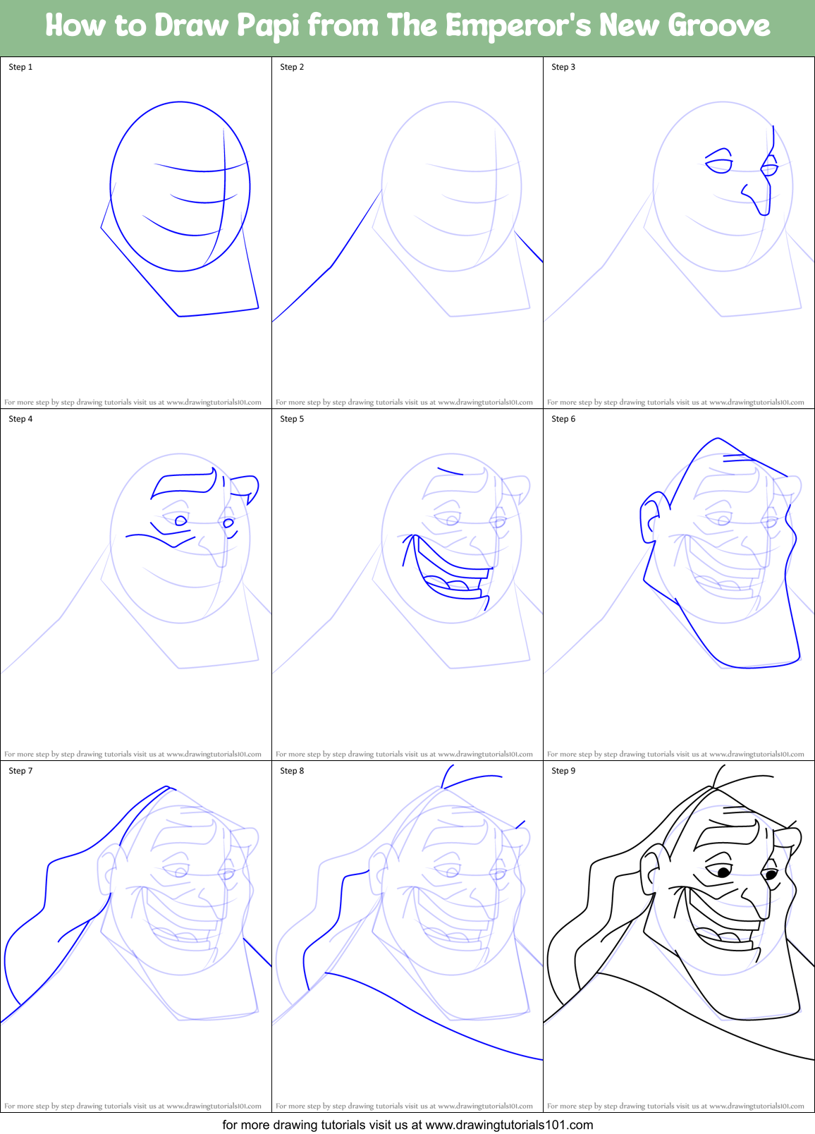 How to Draw Papi from The Emperor's New Groove Printable Step by Step
