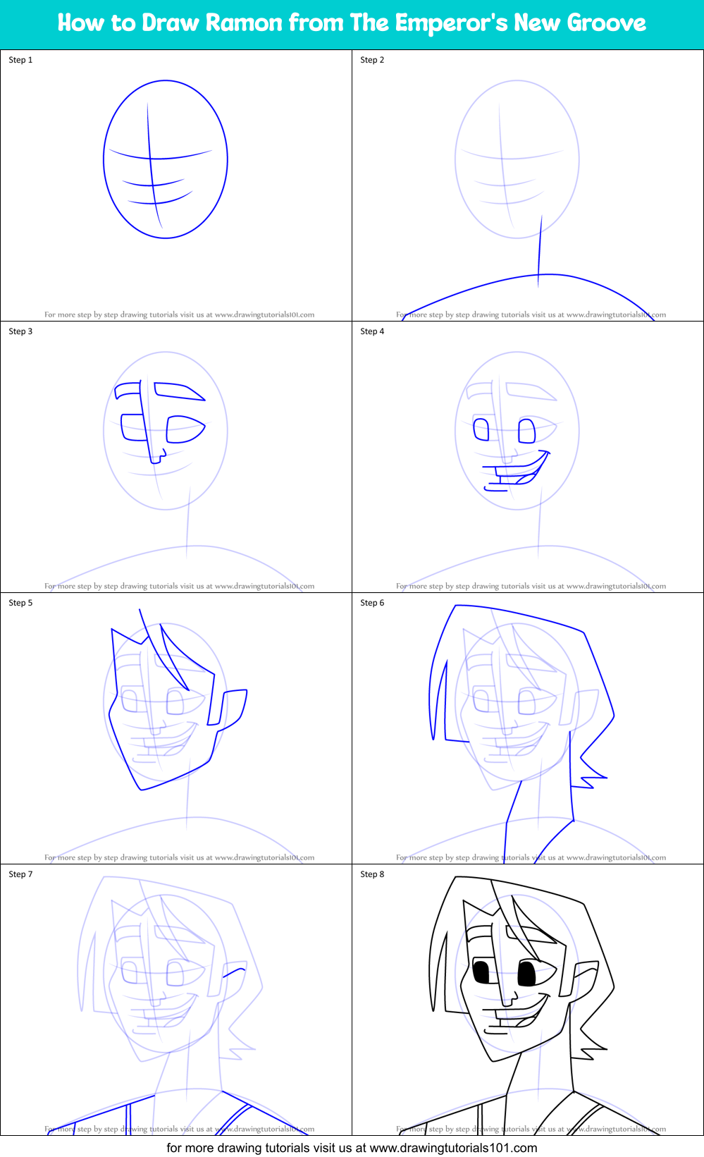How to Draw Ramon from The Emperor's New Groove Printable Step by Step