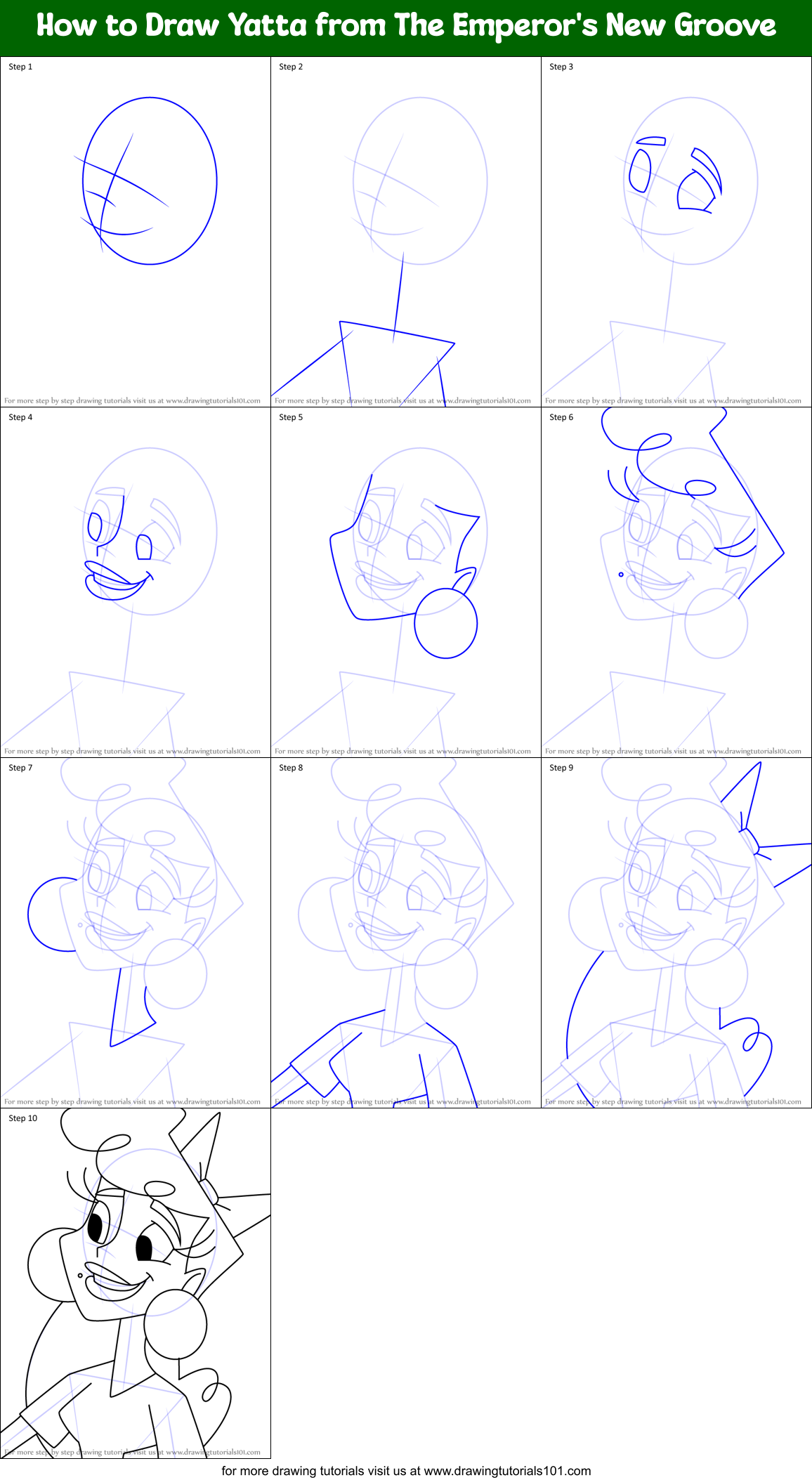 How to Draw Yatta from The Emperor's New Groove Printable Step by Step