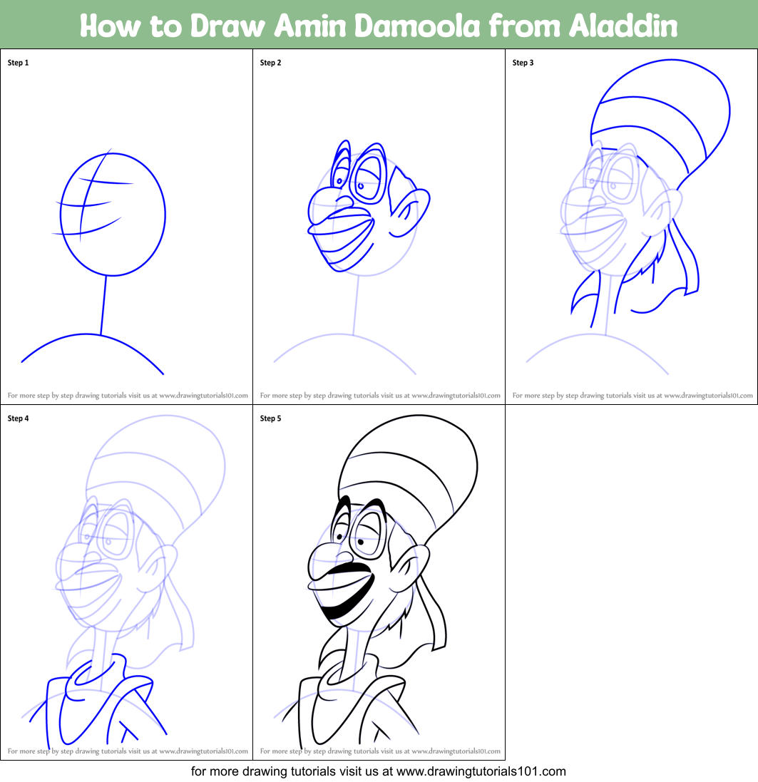 How to Draw Amin Damoola from Aladdin Printable Step by Step