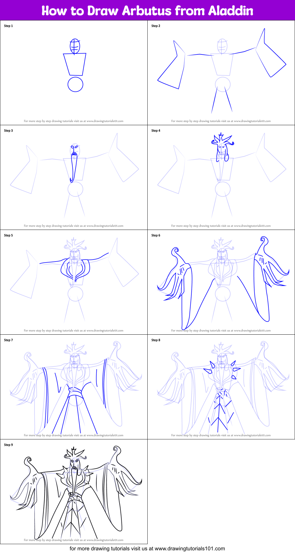 How to Draw Arbutus from Aladdin Printable Step by Step