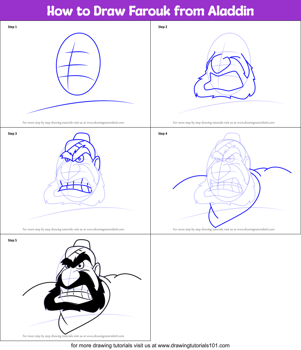 How to Draw Farouk from Aladdin Printable Step by Step
