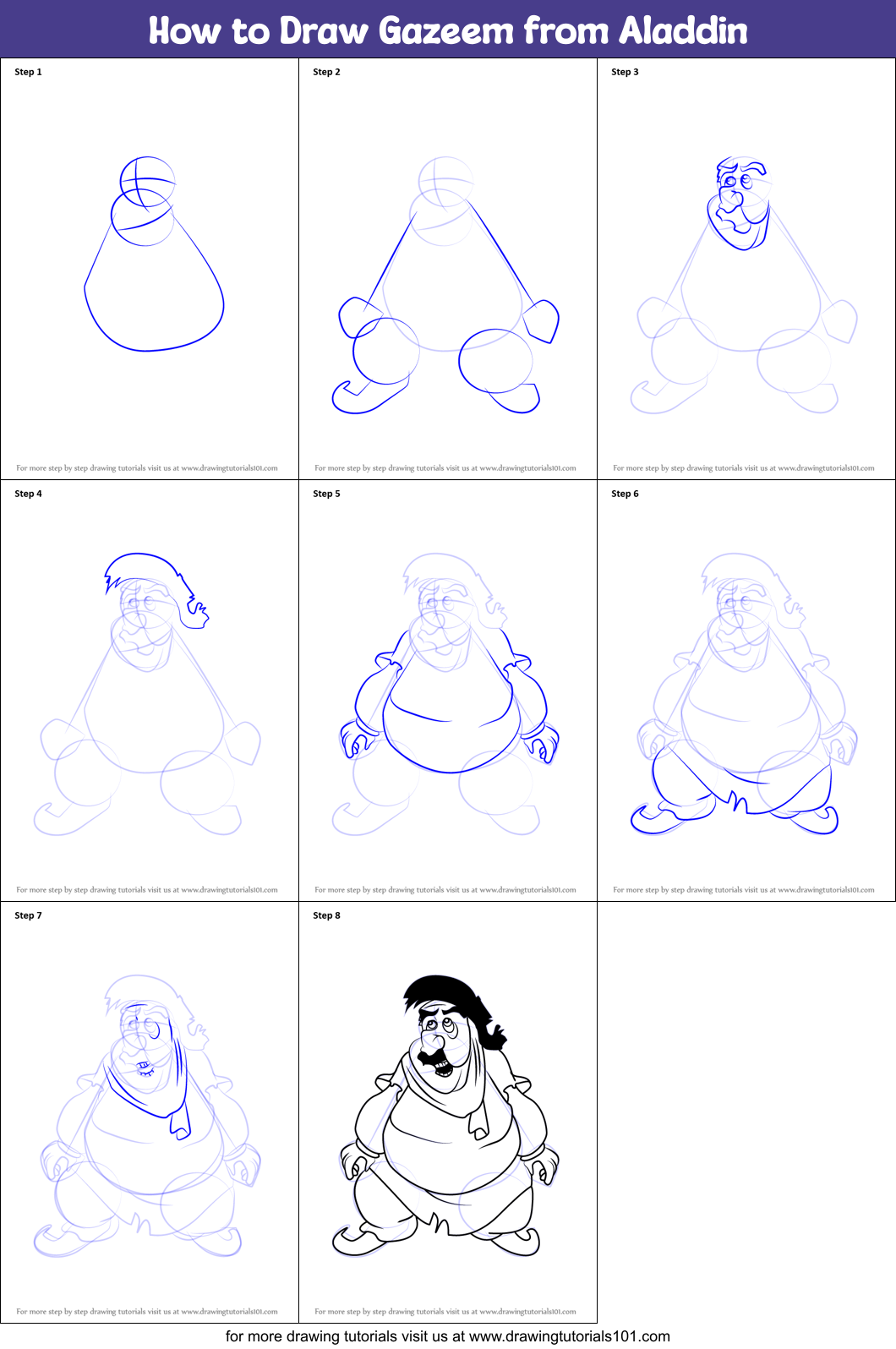 How to Draw Gazeem from Aladdin Printable Step by Step