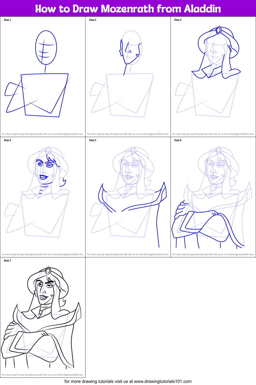How to Draw Mozenrath from Aladdin Printable Step by Step