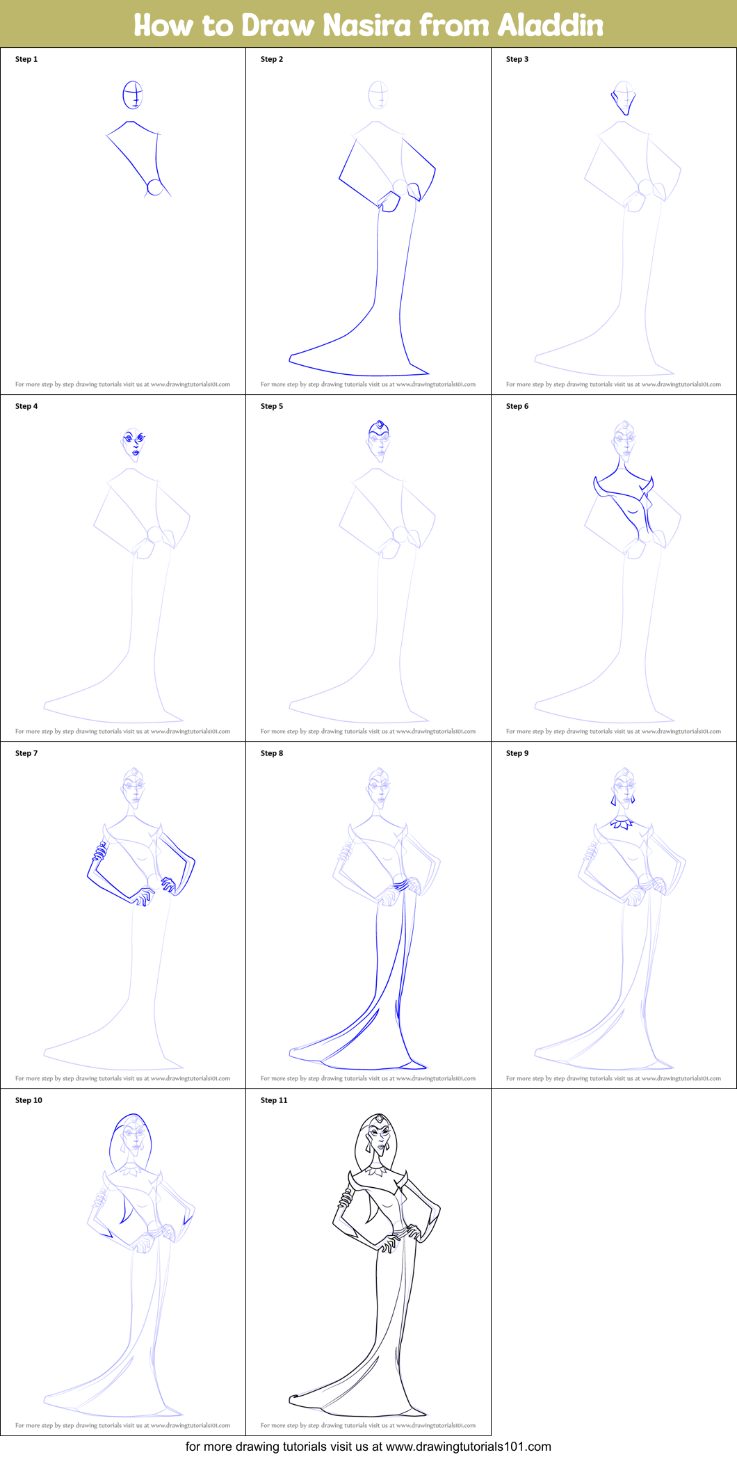 How to Draw Nasira from Aladdin Printable Step by Step