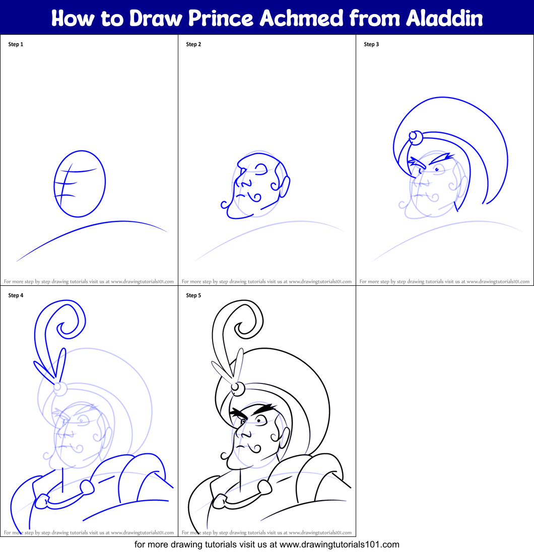 How to Draw Prince Achmed from Aladdin Printable Step by Step