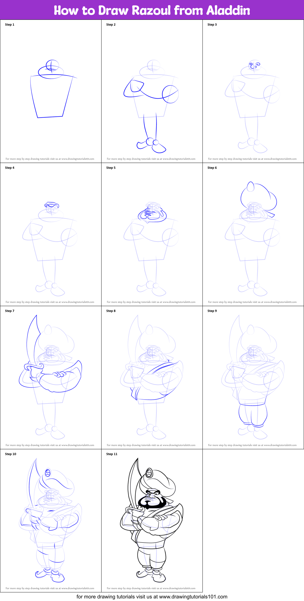 How to Draw Razoul from Aladdin Printable Step by Step