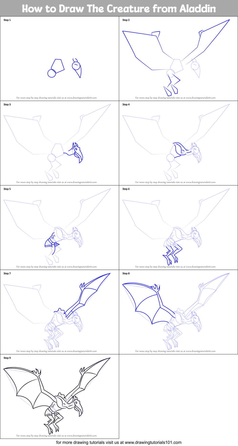 How to Draw The Creature from Aladdin Printable Step by Step