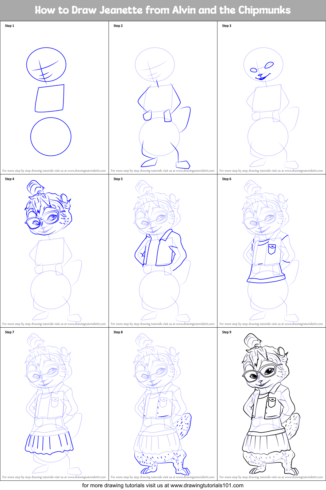 How to Draw Jeanette from Alvin and the Chipmunks Printable Step by Step
