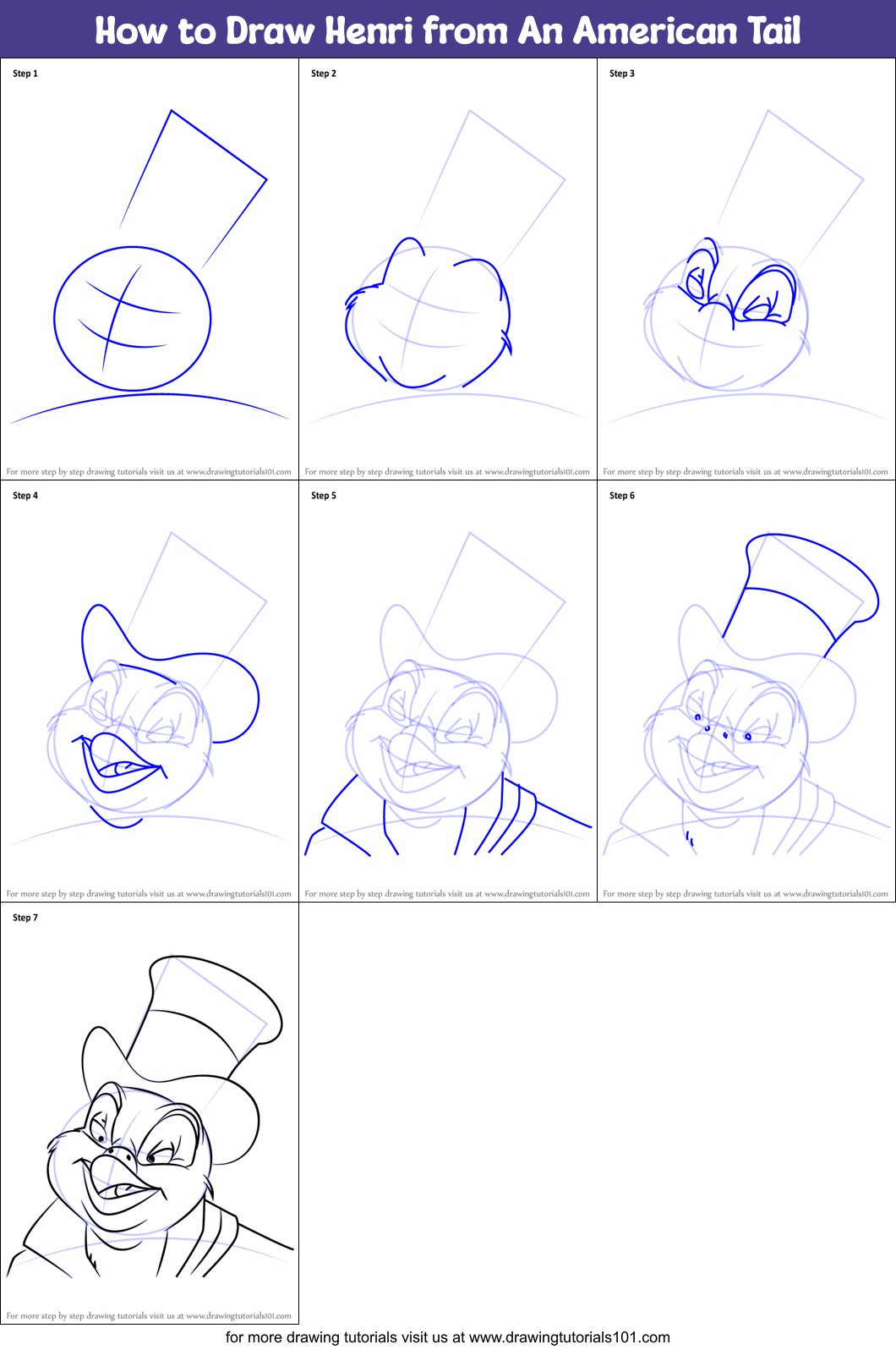 How to Draw Henri from An American Tail Printable Step by Step