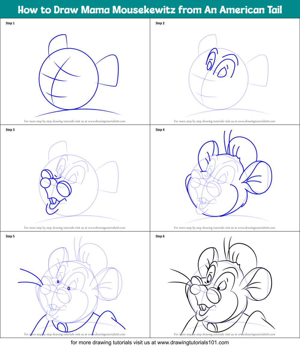 How to Draw Mama Mousekewitz from An American Tail Printable Step by Step