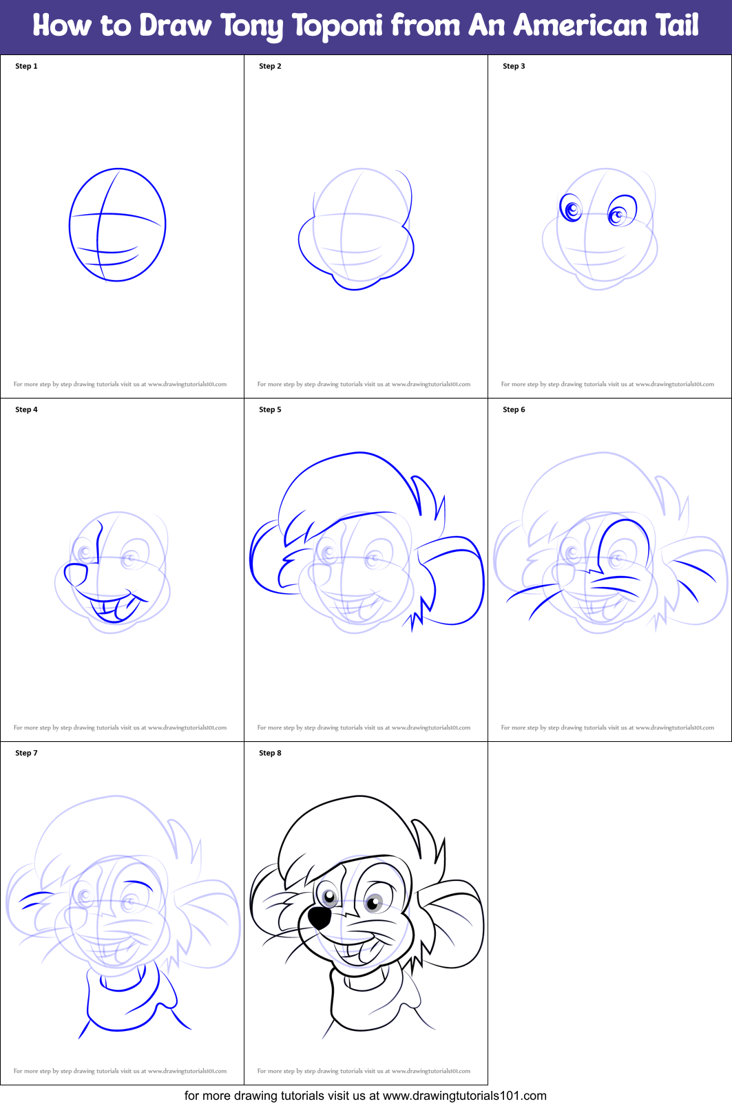How to Draw Tony Toponi from An American Tail Printable Step by Step