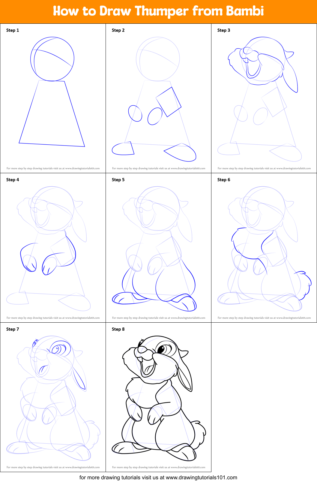 How to Draw Thumper from Bambi Printable Step by Step