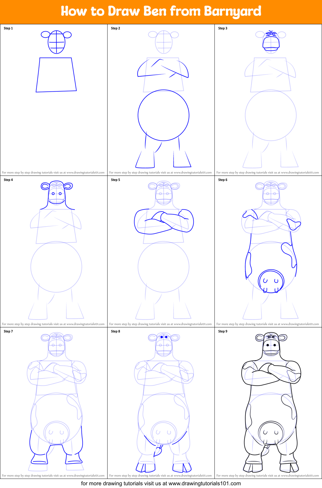 How to Draw Ben from Barnyard Printable Step by Step
