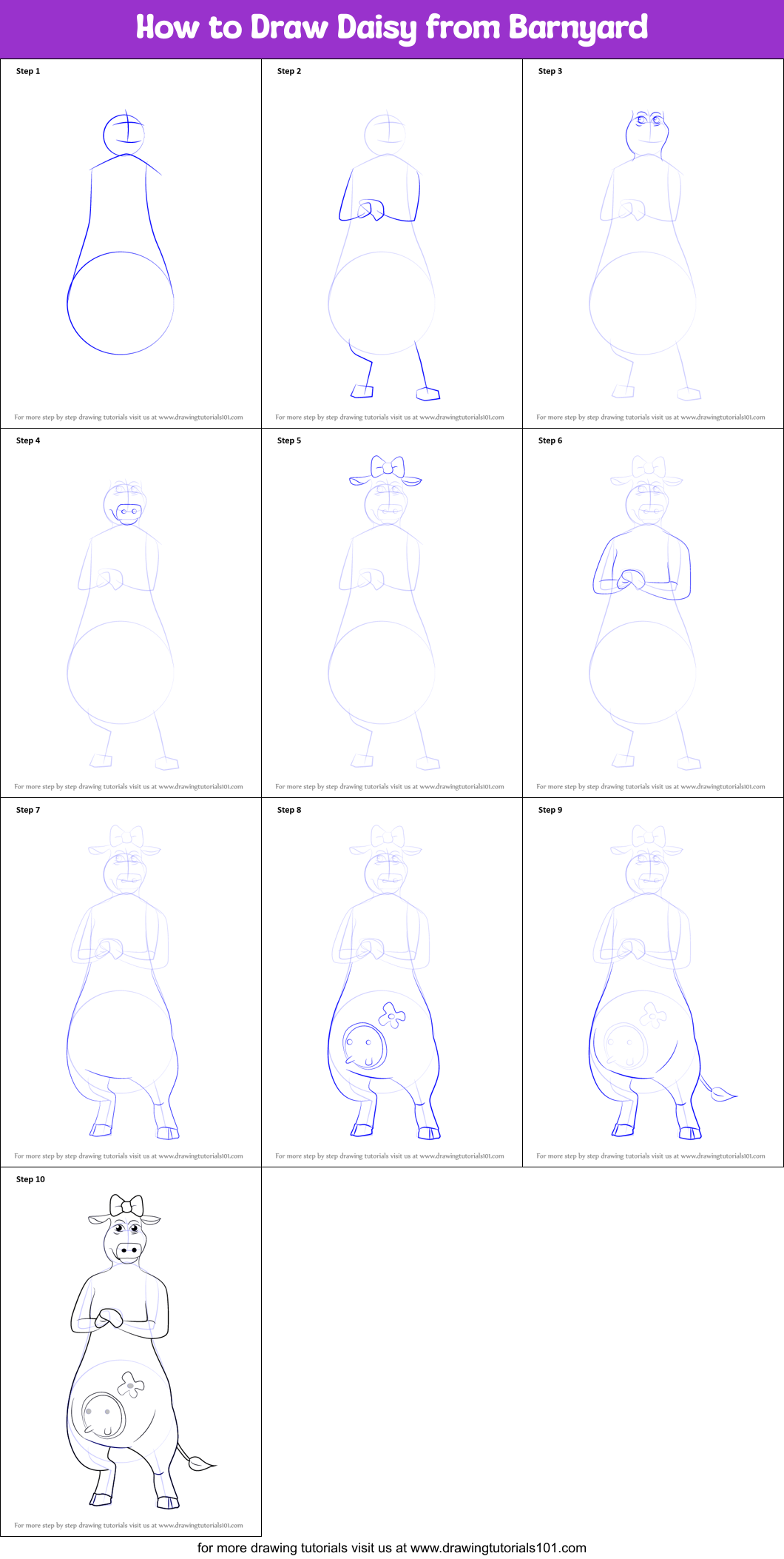 How to Draw Daisy from Barnyard Printable Step by Step
