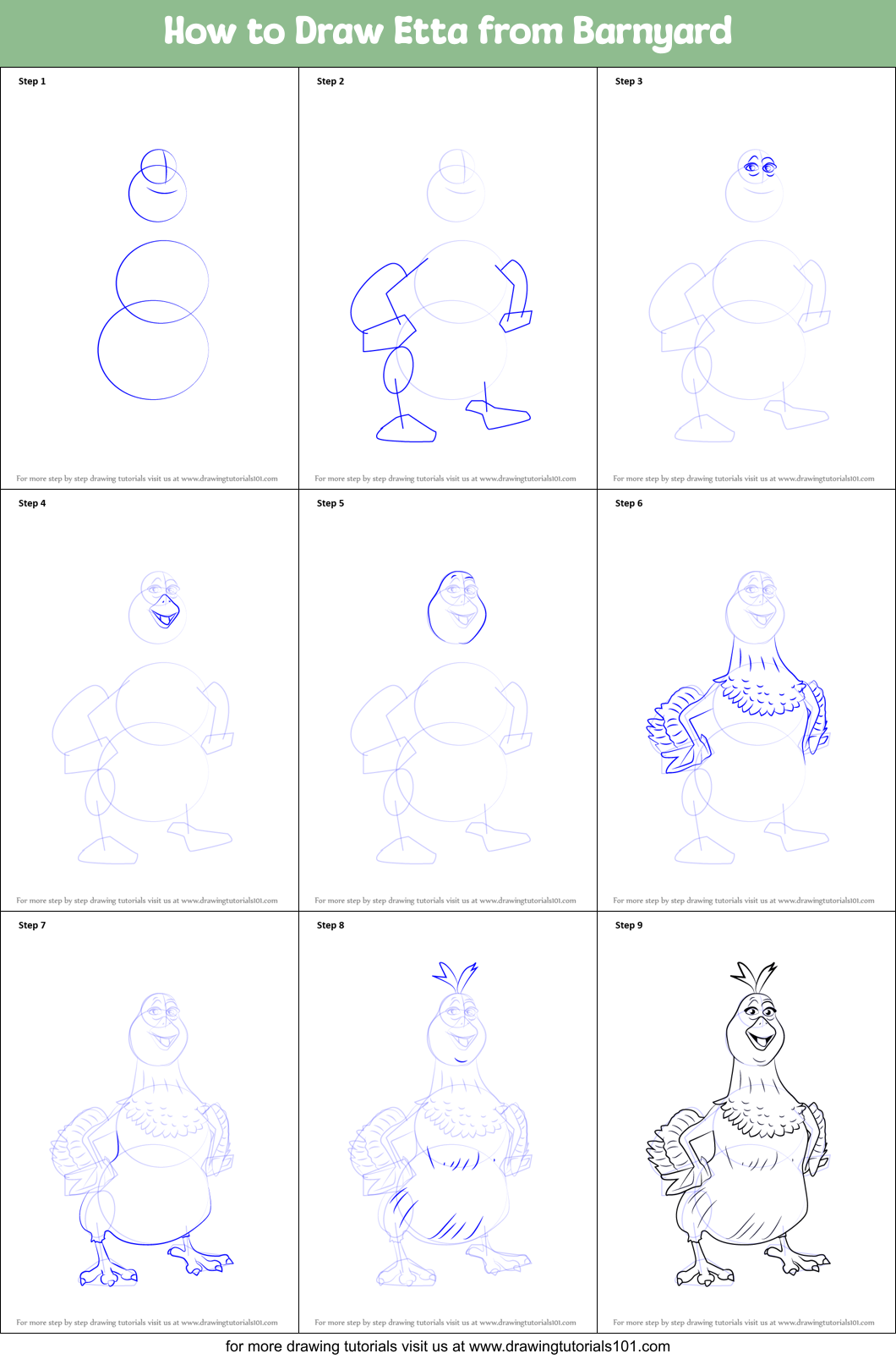 How to Draw Etta from Barnyard Printable Step by Step