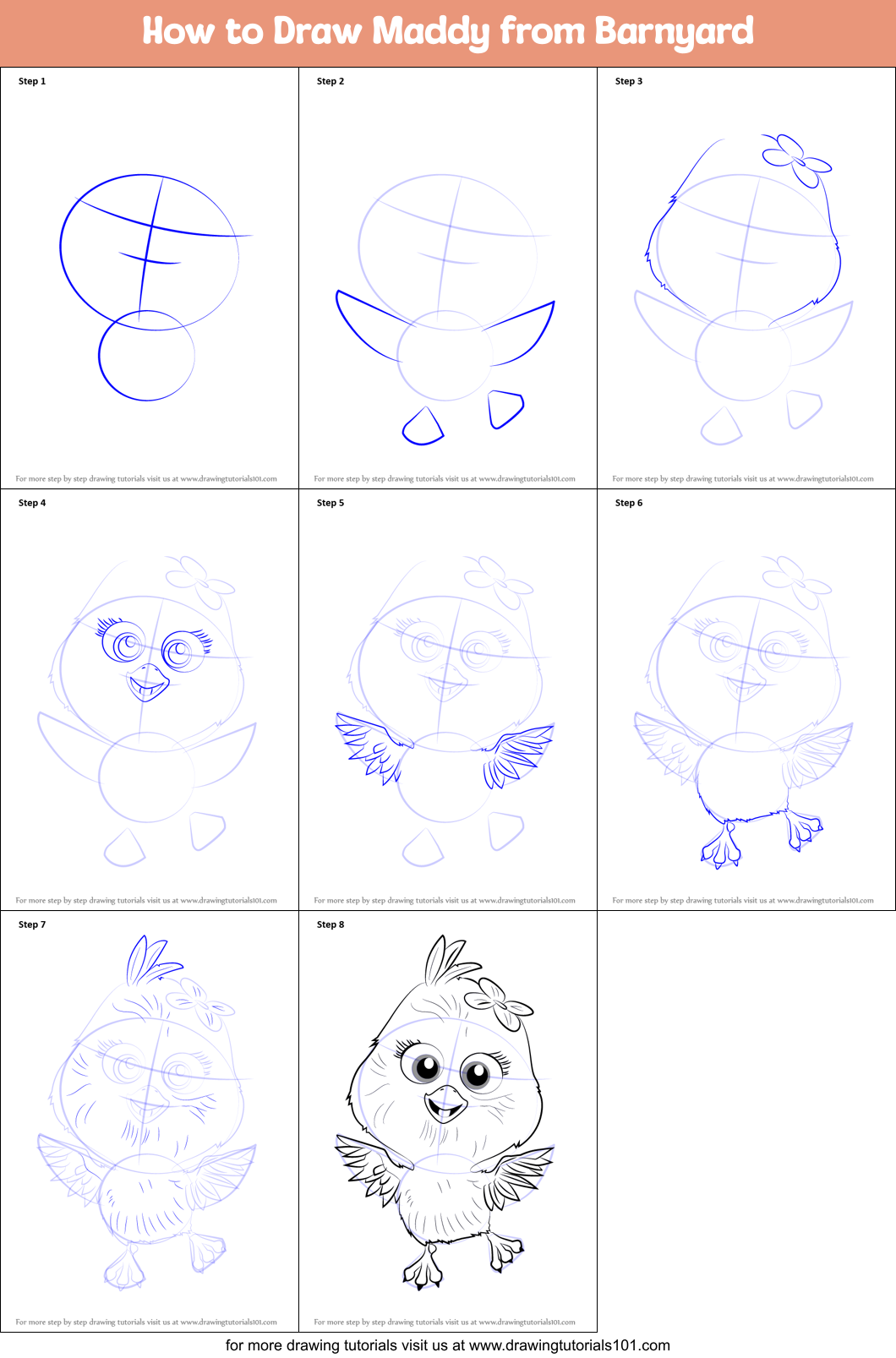How to Draw Maddy from Barnyard Printable Step by Step