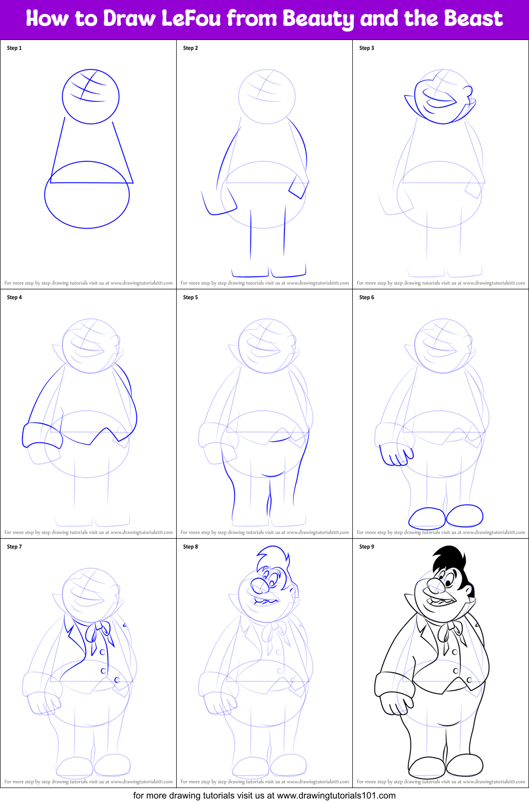 How to Draw LeFou from Beauty and the Beast Printable Step by Step