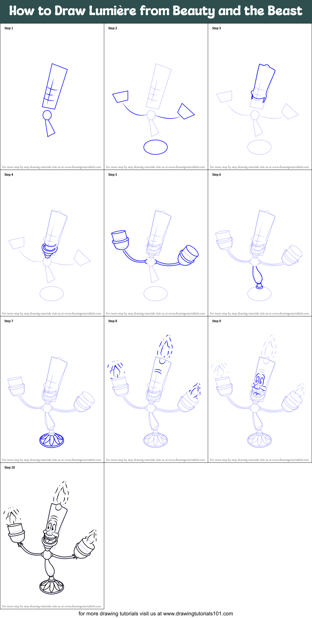 How to Draw Lumière from Beauty and the Beast Printable Step by Step