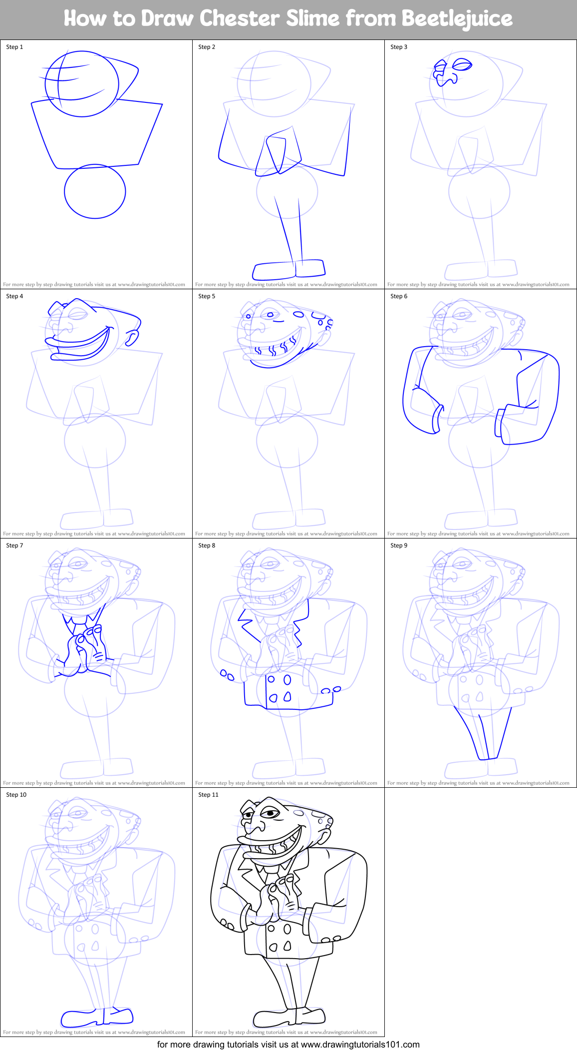 How to Draw Chester Slime from Beetlejuice Printable Step by Step