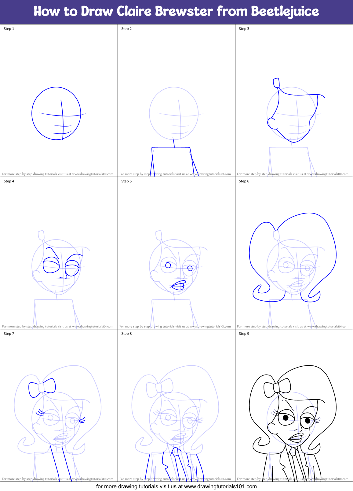 How to Draw Claire Brewster from Beetlejuice Printable Step by Step