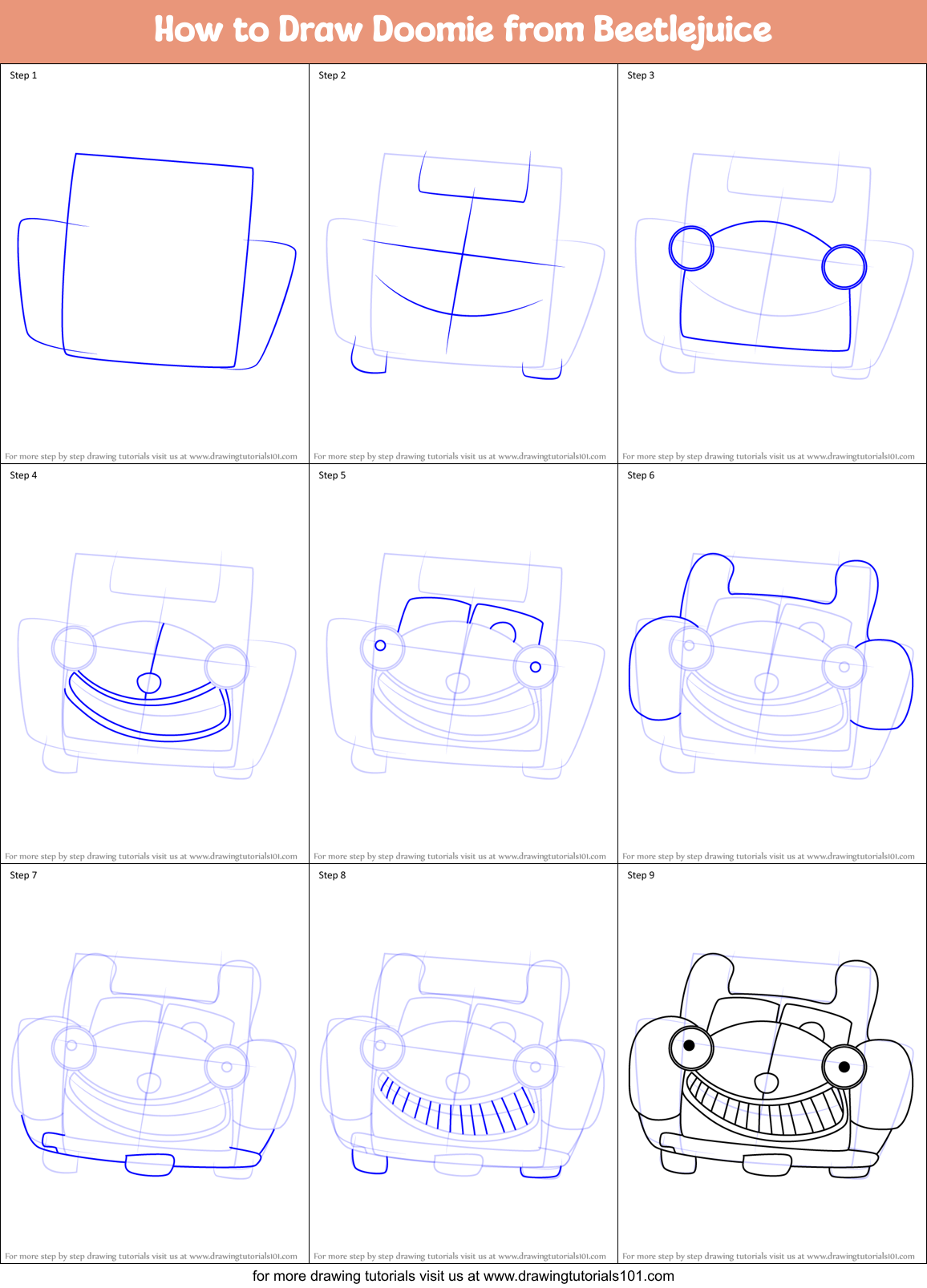 How to Draw Doomie from Beetlejuice Printable Step by Step