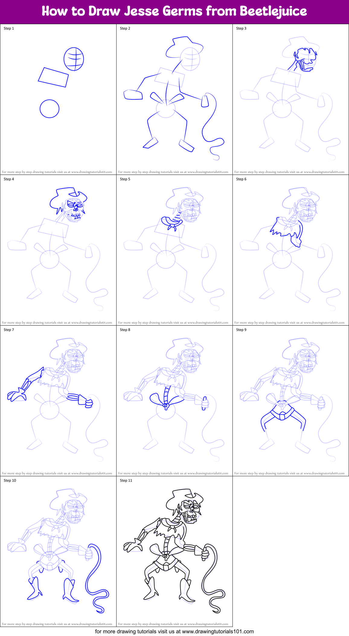 How to Draw Jesse Germs from Beetlejuice Printable Step by Step