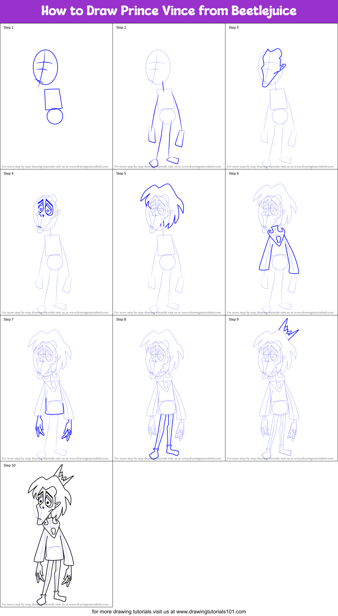 How to Draw Prince Vince from Beetlejuice Printable Step by Step
