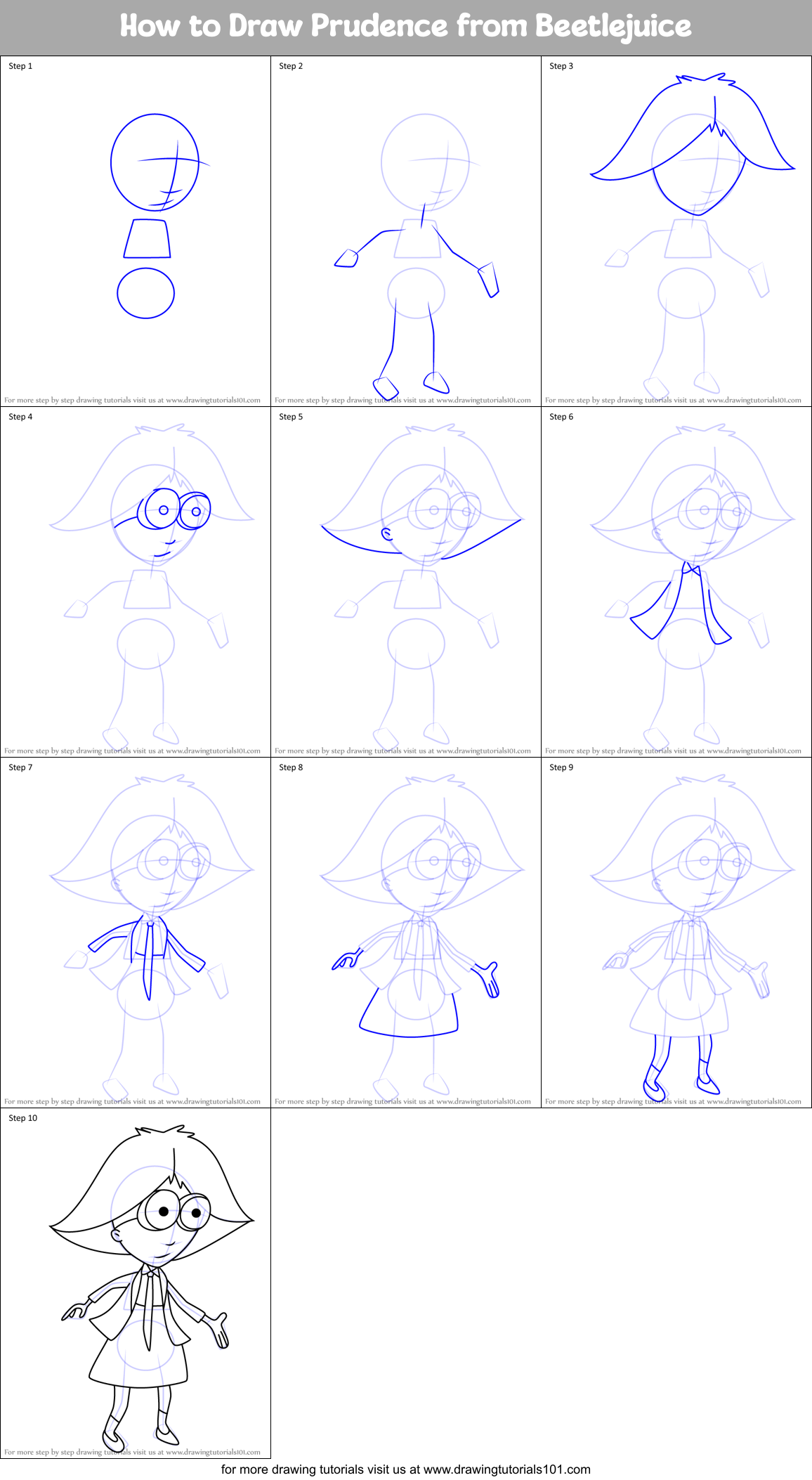 How to Draw Prudence from Beetlejuice Printable Step by Step