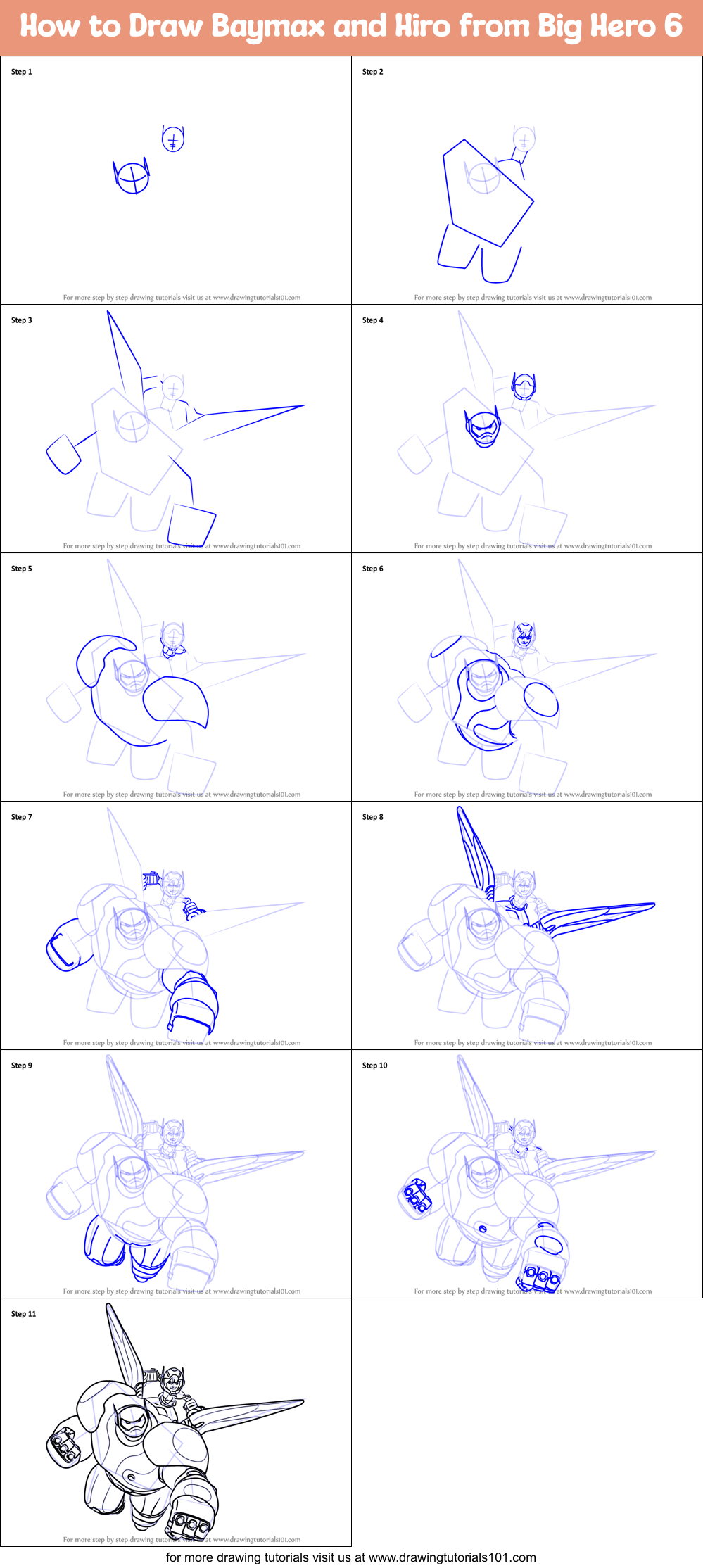 How to Draw Baymax and Hiro from Big Hero 6 Printable Step by Step